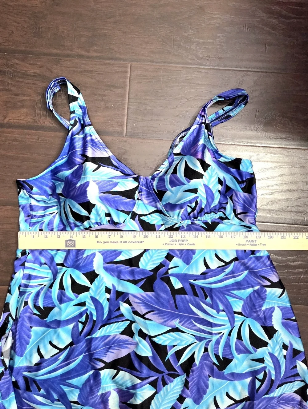 Maxine Of Hollywood Blue Tropical Leaf Print Swimsuit
